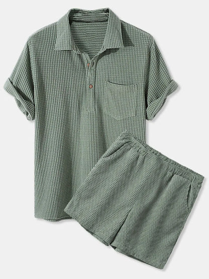 Men's Button Detail Short Sleeve Top and Shorts Set