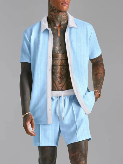 Men's Full Size Detailed Top and Shorts Set