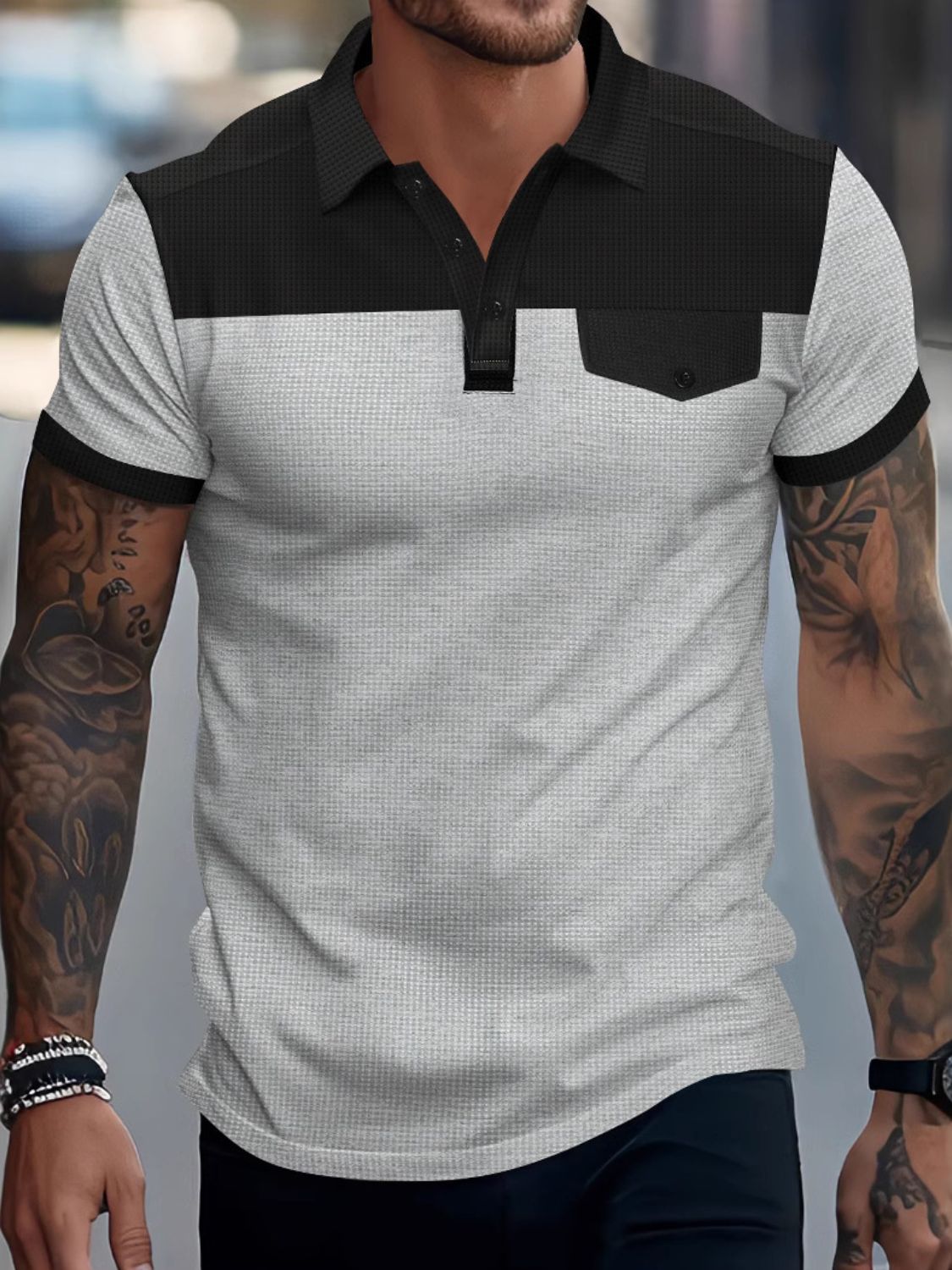 Men's Full Size Waffle-Knit Polo