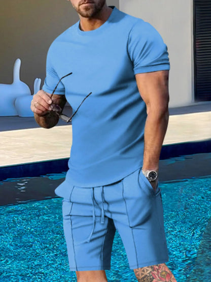 Men's Round Neck Short Sleeve Top and Shorts Set