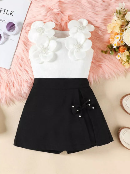 Children's Floral Top & Bow Skirt Set