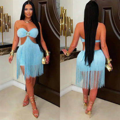 Strapless fringe skirt dress