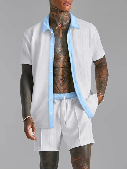 Men's Full Size Detailed Top and Shorts Set