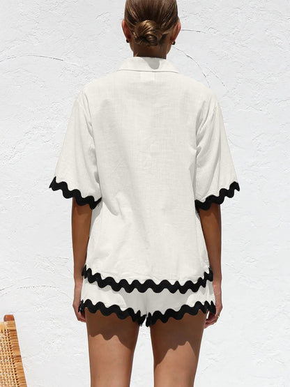 Contrast Trim Half Sleeve Shorts Set