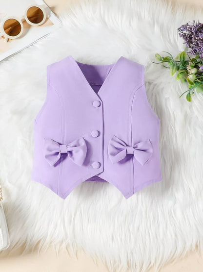 Children's Bowknot Vest & Pleated Skirt Set