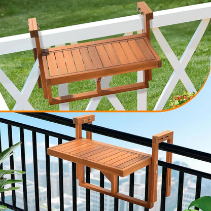 Acacia Wood Folding Balcony Hanging Table