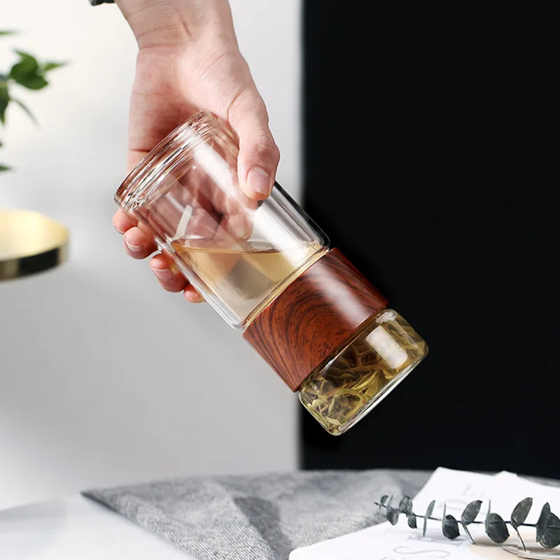 Portable Double Wall Glass Tea infuser Tumbler