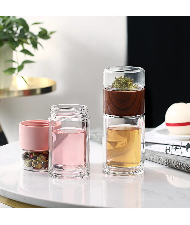 Portable Double Wall Glass Tea infuser Tumbler - MONLANE