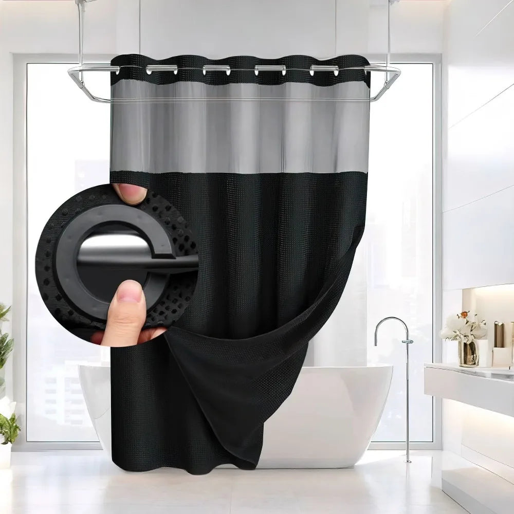 No Hook Shower Curtain with Snap-in Liner