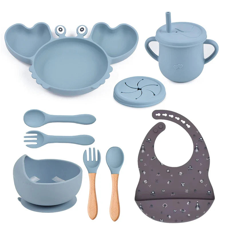 9Pcs Baby Silicone Non-Slip Suction Feeding set