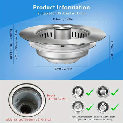 3-in-1 Stainless Steel Kitchen Sink Strainer