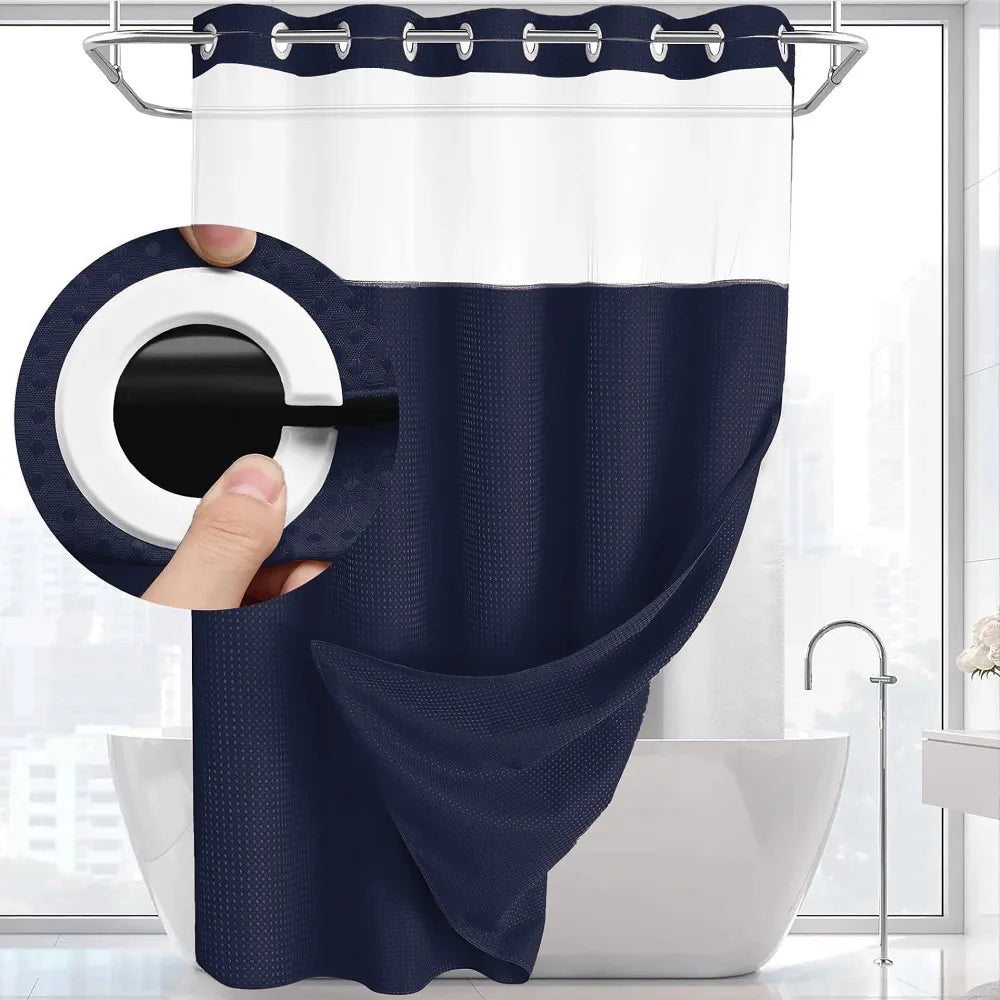 No Hook Shower Curtain with Snap-in Liner