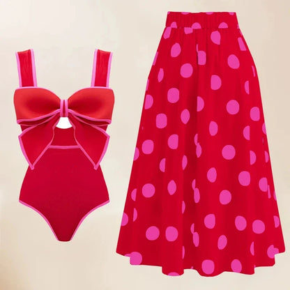 Red Retro One Piece Swimsuit - MONLANE