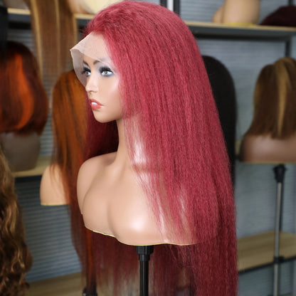 Burgundy Kinky Straight Lace Front Wig