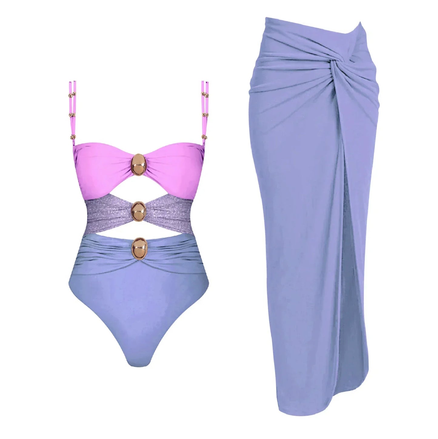 Cut Out One Piece Swimsuit with Skirt