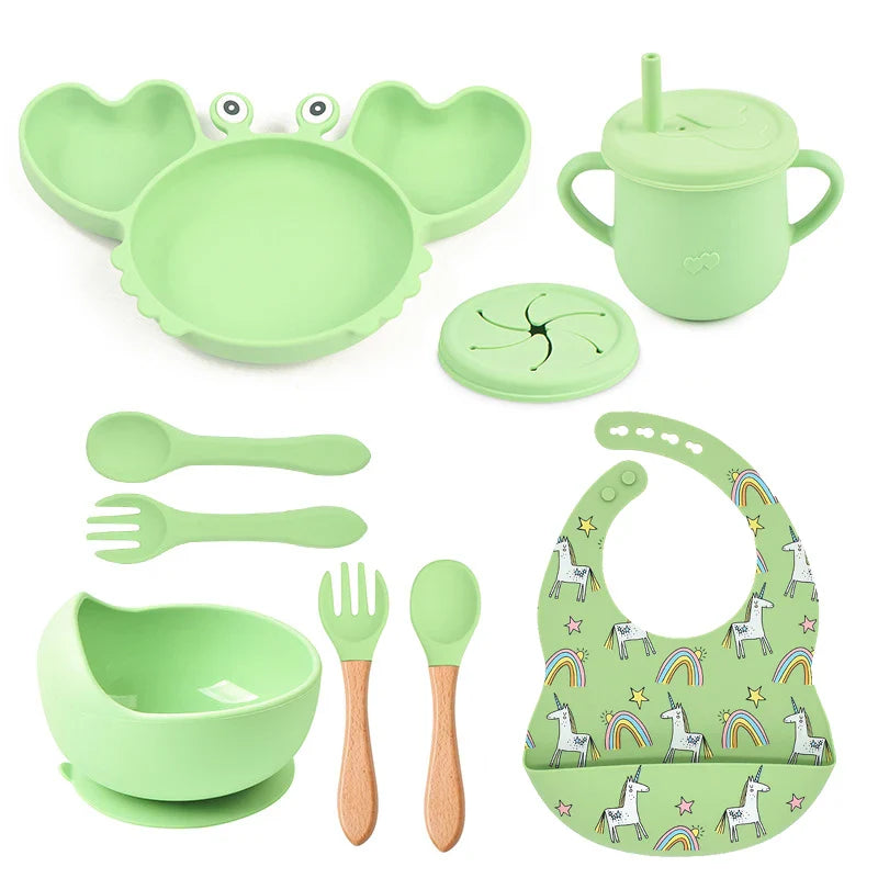 9Pcs Baby Silicone Non-Slip Suction Feeding set
