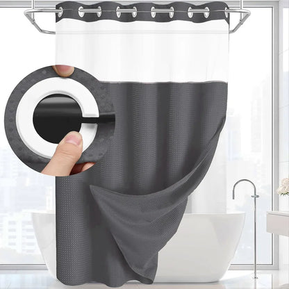 No Hook Shower Curtain with Snap-in Liner