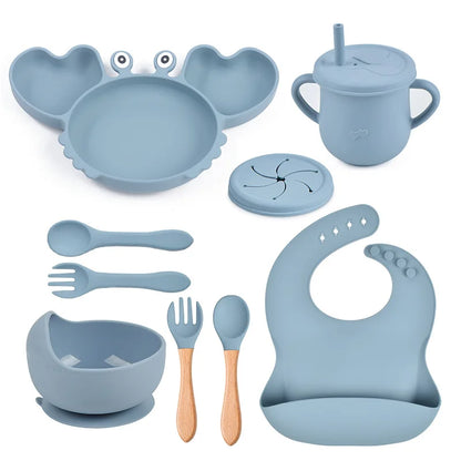 9Pcs Baby Silicone Non-Slip Suction Feeding set