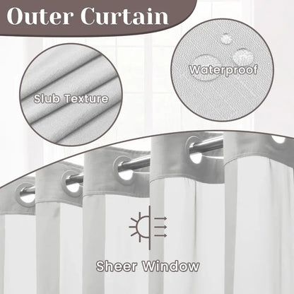 No Hook Shower Curtain with Snap-in Liner