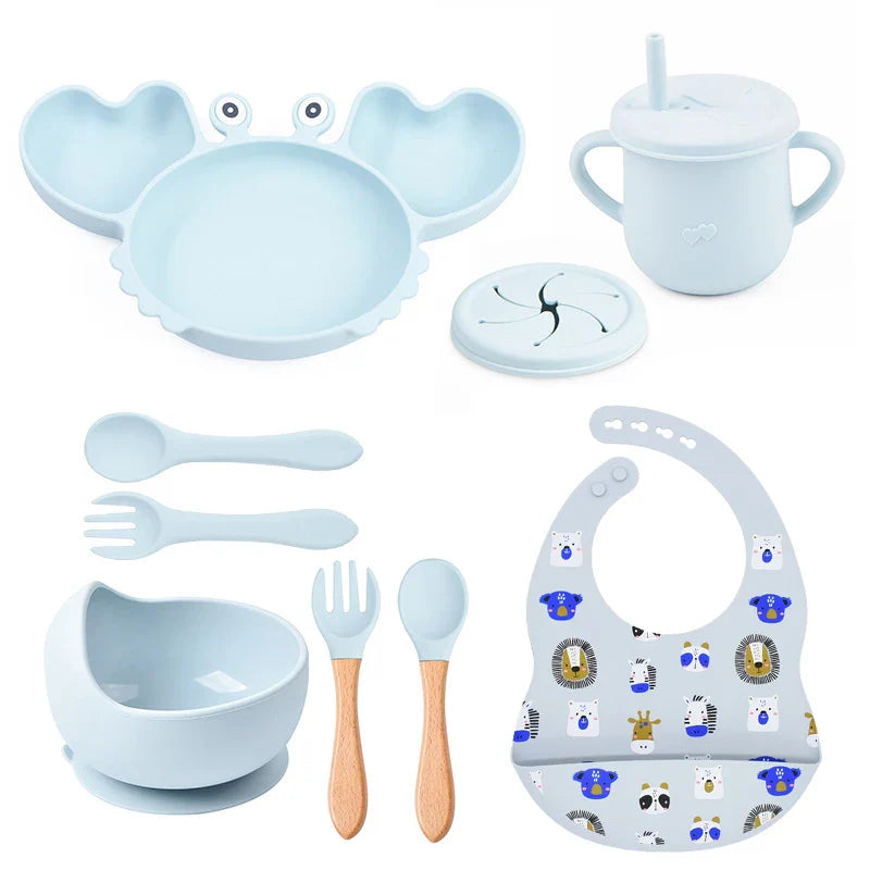9Pcs Baby Silicone Non-Slip Suction Feeding set