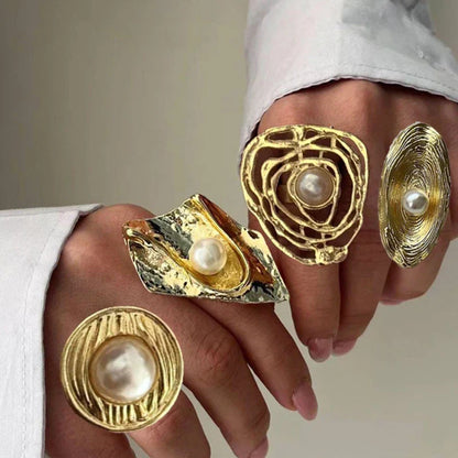 4 Pcs Exaggerated Gold Color Ring Set