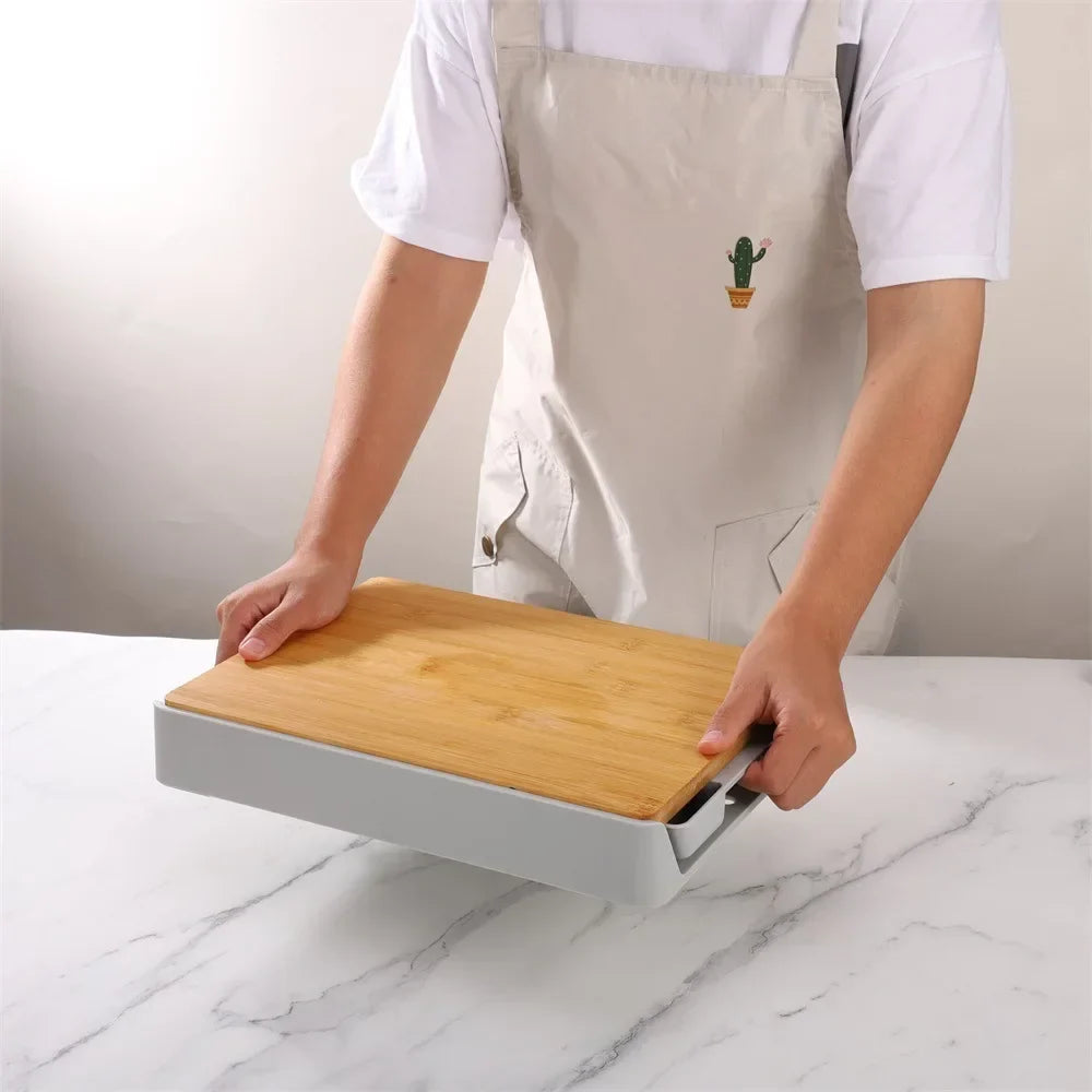 Kitchen Chopping Blocks with Storage Drain Storage Box,