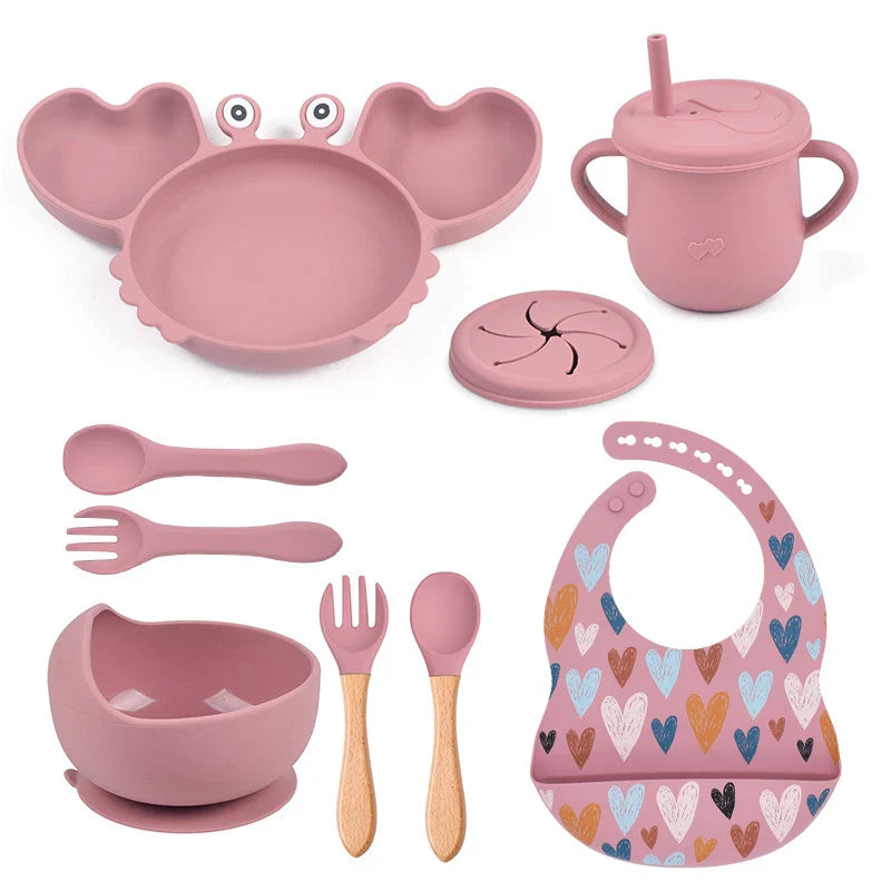 9Pcs Baby Silicone Non-Slip Suction Feeding set