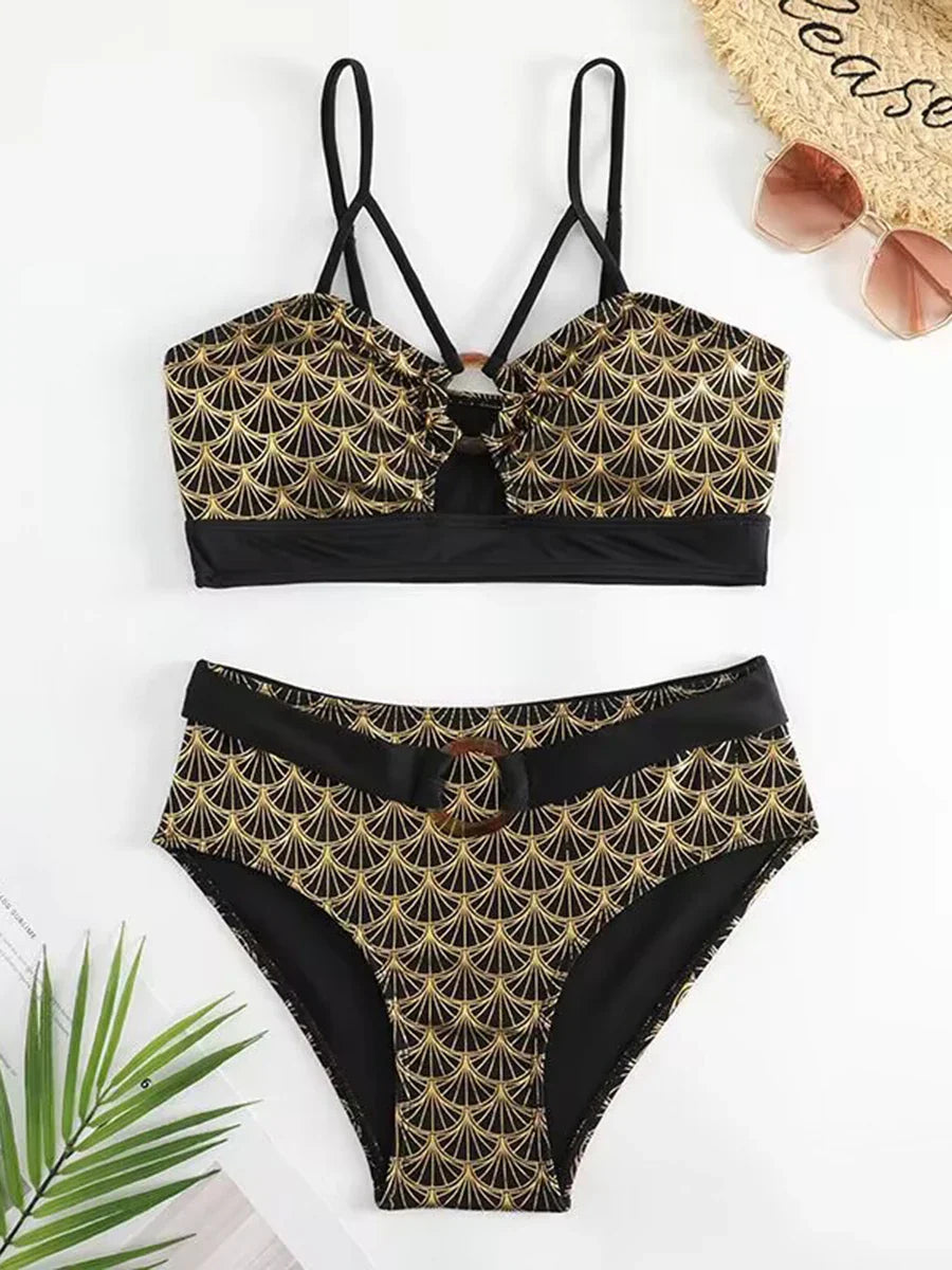 Metallic Stitch Push Up Bikini