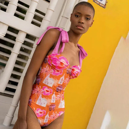 Push Up One Piece Swimsuit With Cover Up