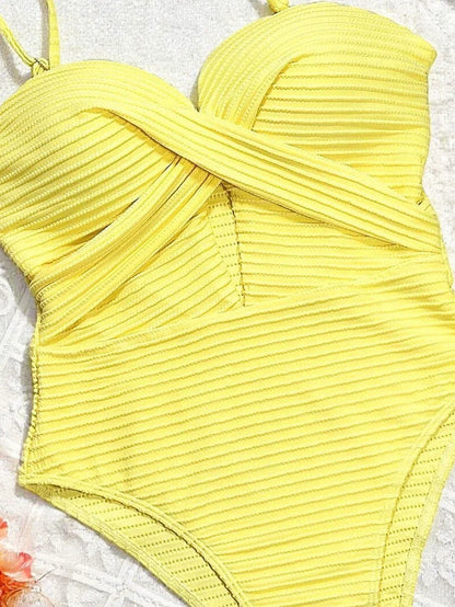 Sexy Yellow Swimwear Women 2026 Hollow Out Cross Slim