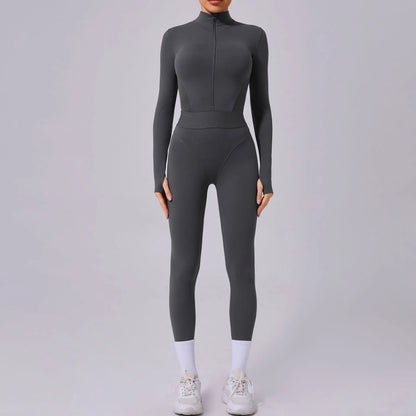 Gray Half Zip Yoga Jumpsuit