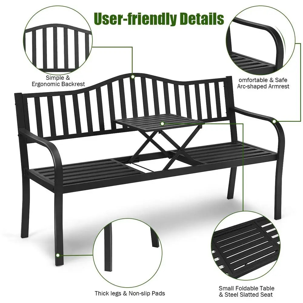 Outdoor Bench with Pullout Middle Table.