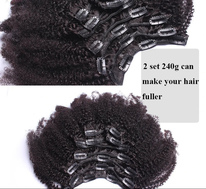 4B 4C Afro Kinky Curly Clip In Human Hair Extensions
