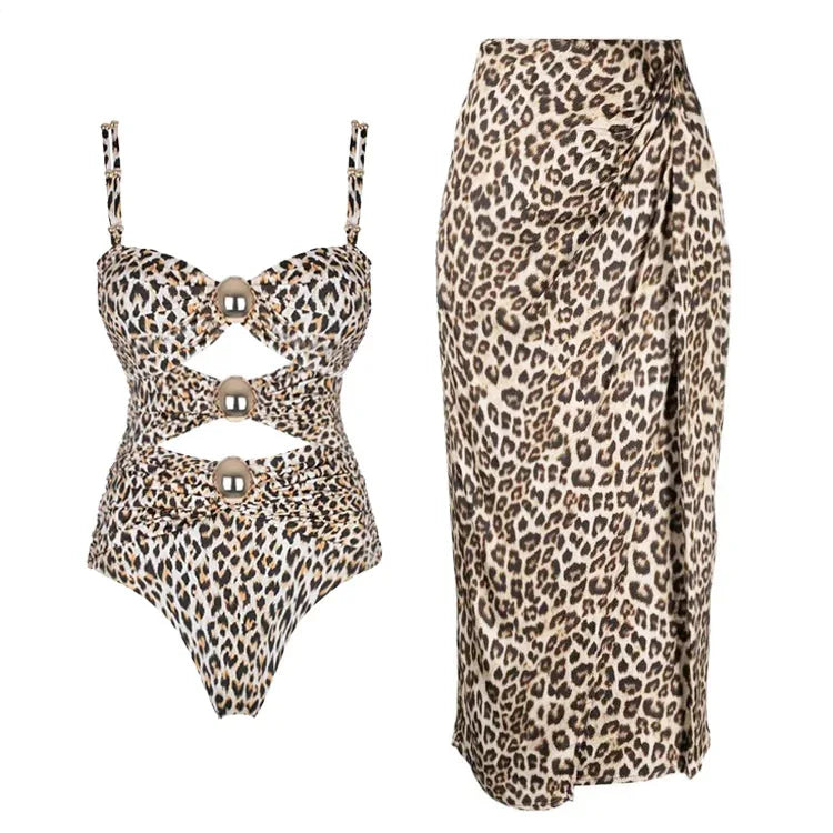 Cut Out One Piece Swimsuit with Skirt