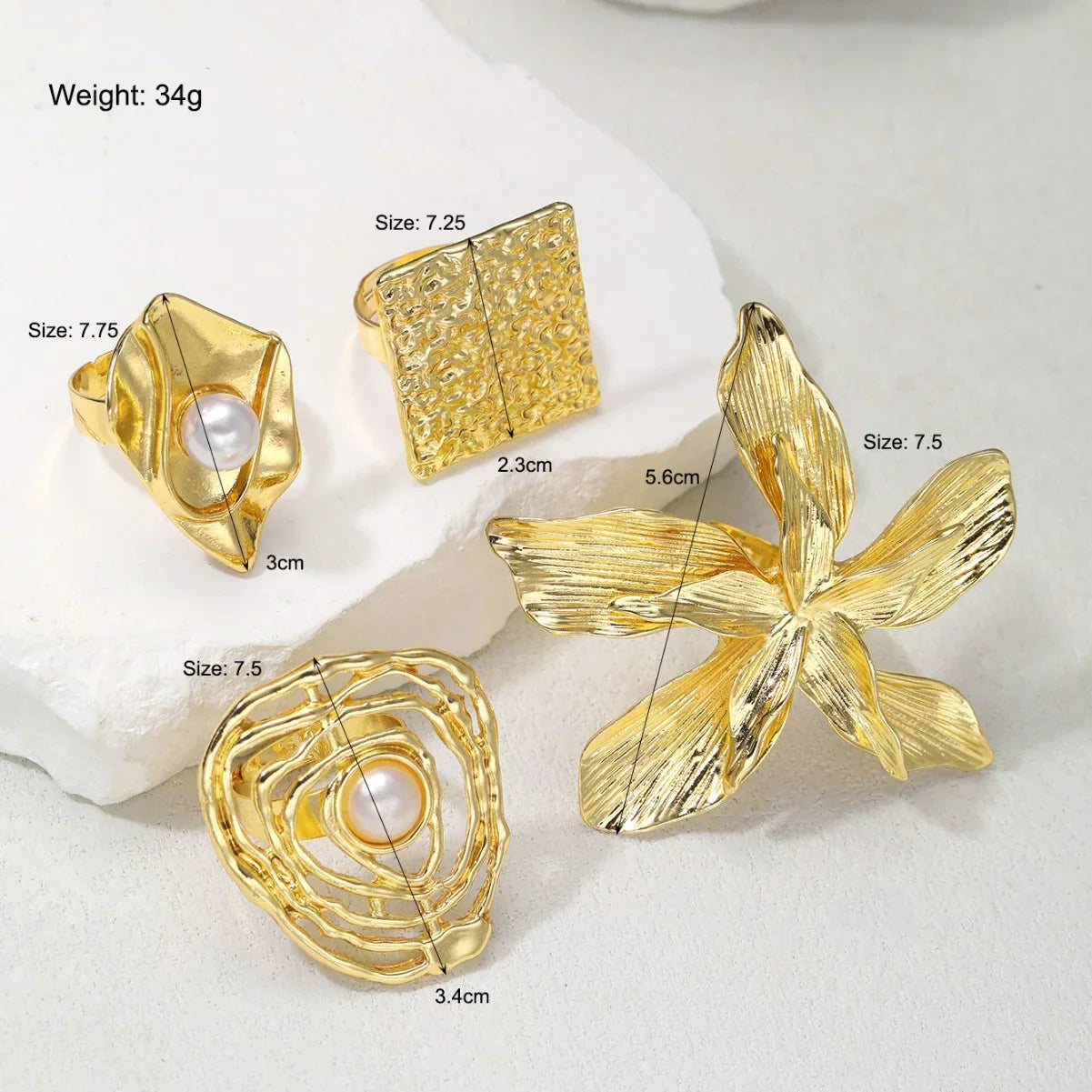 4 Pcs Exaggerated Gold Color Ring Set