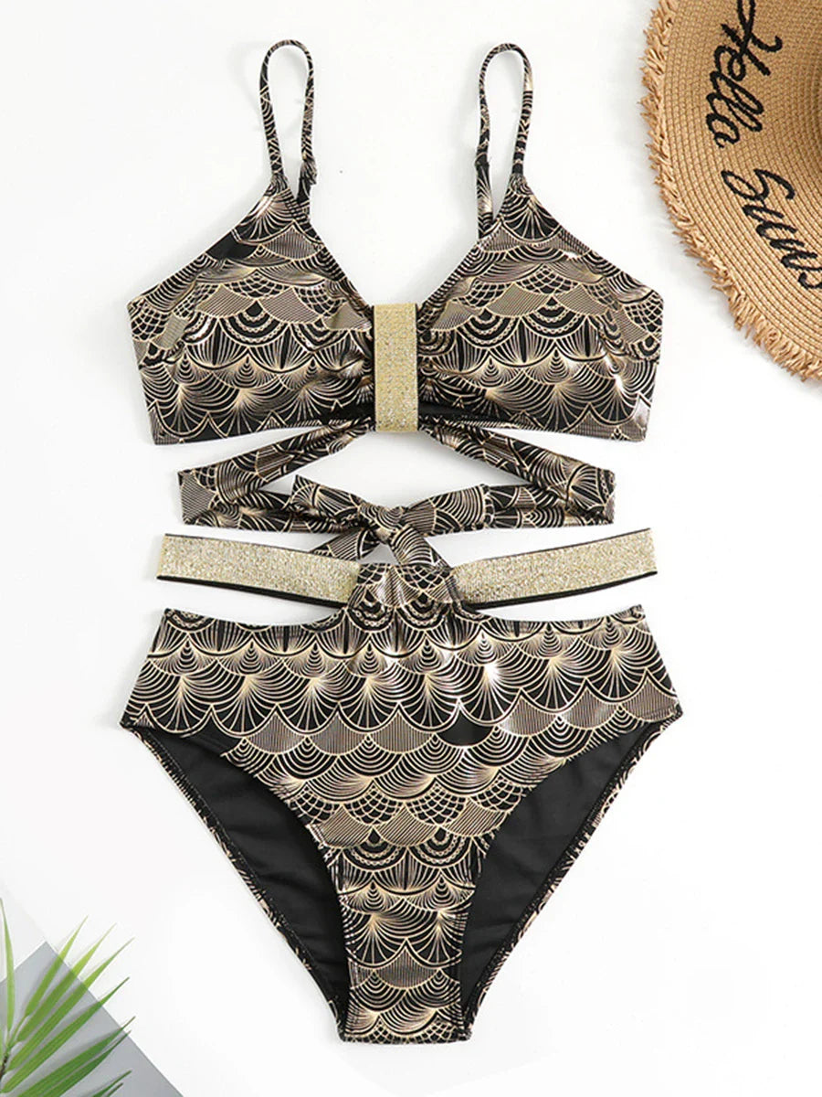 Metallic Stitch Push Up Bikini