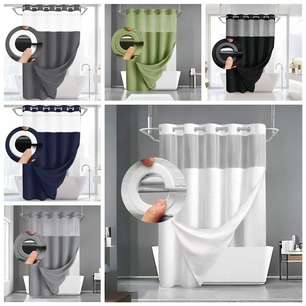 No Hook Shower Curtain with Snap-in Liner