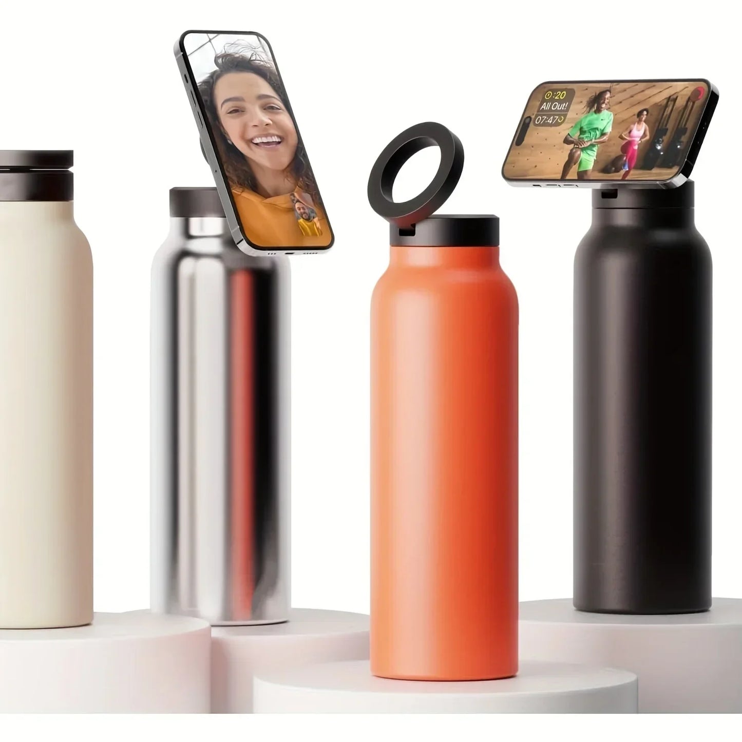 Stainless Steel Water Bottle with Phone Holder