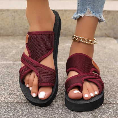 Mesh Toe Loop Platform Sandals