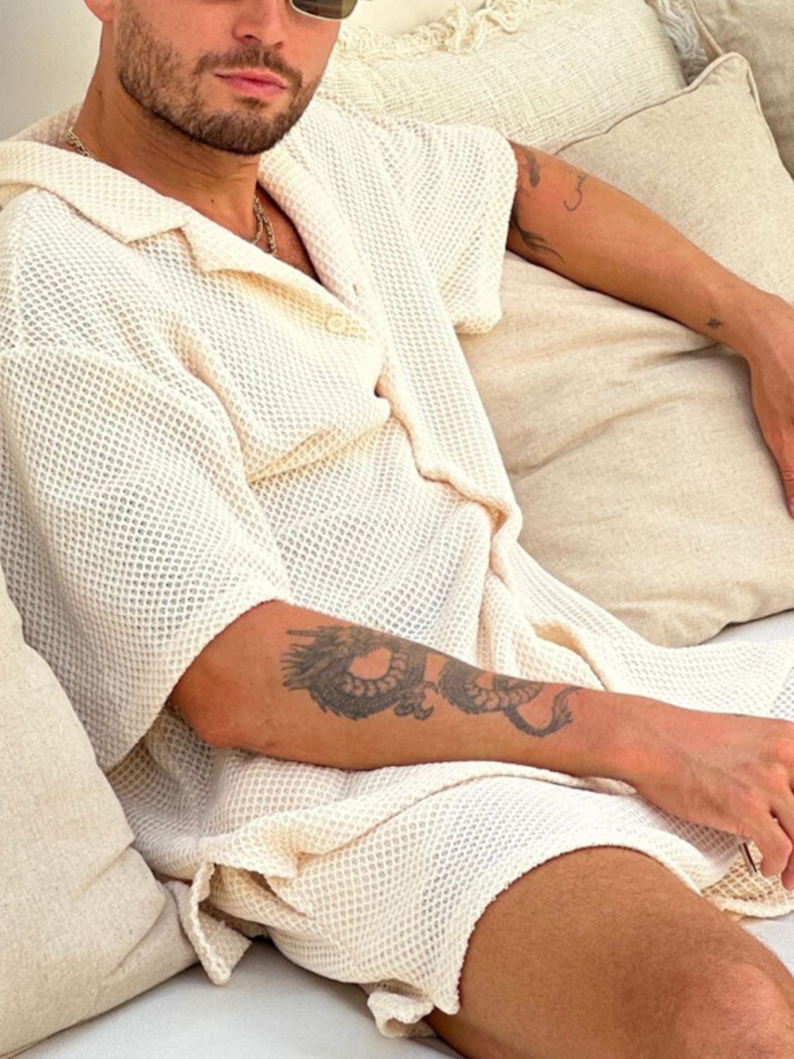 Men's Plus Size Button Down Shorts Set