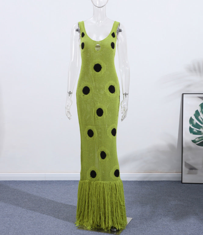 knitted dress with tassel suspender long skirt