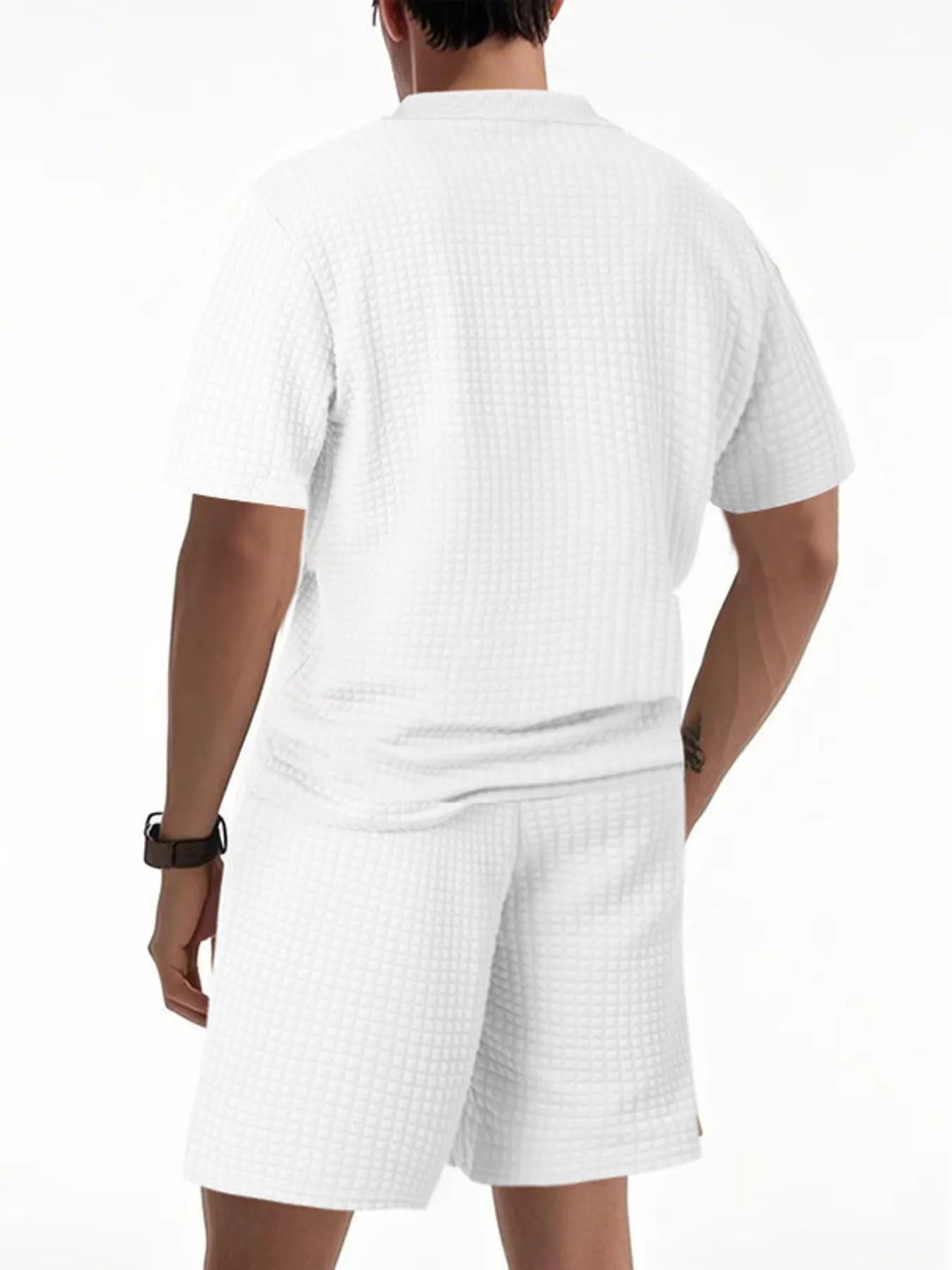 Men's Textured Round Neck Top and Shorts Set