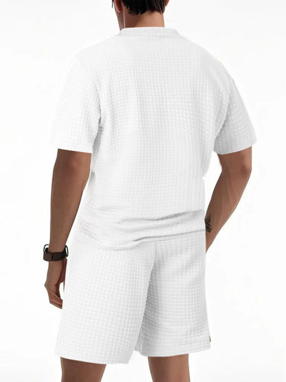 Men's Textured Round Neck Top and Shorts Set
