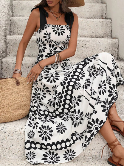 Floral Print Tie Strap Casual Dress