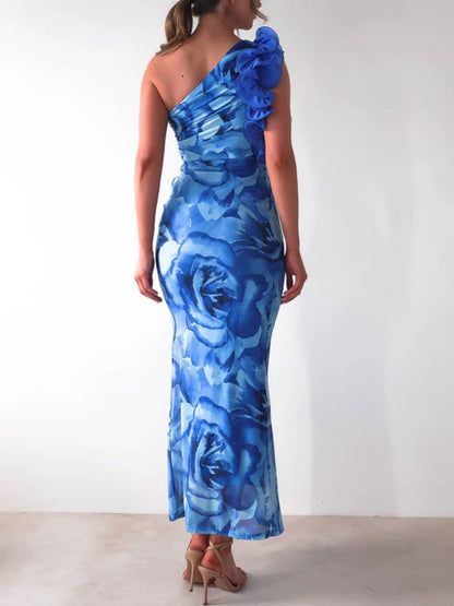 Floral Print One-Shoulder Dress