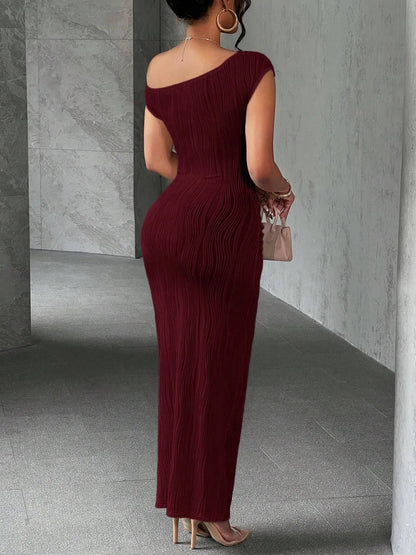 Textured Single Shoulder Maxi Dress