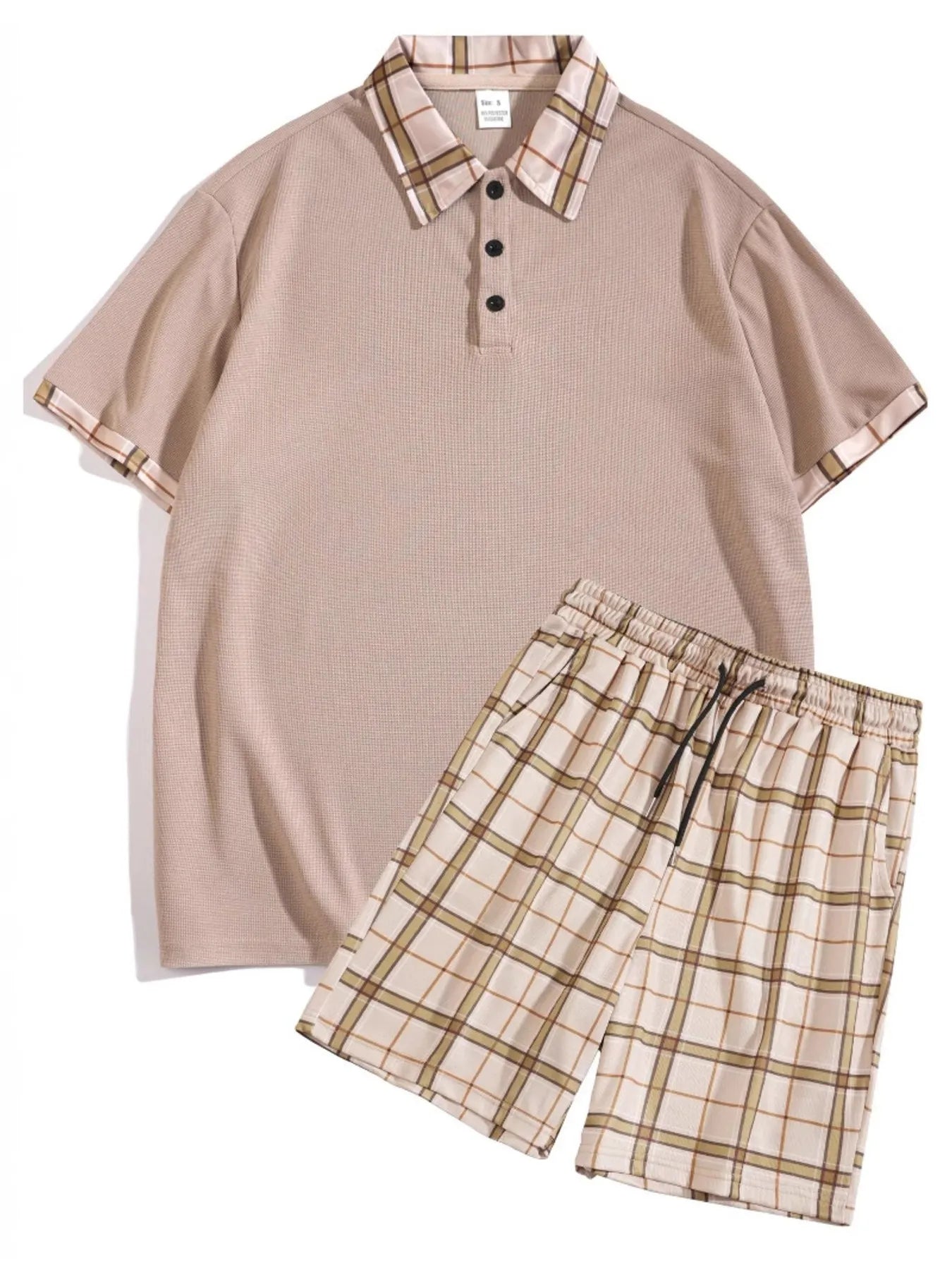 Men's Classic Plaid Collar Polo and Shorts Set