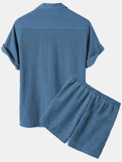 Men's Button Detail Short Sleeve Top and Shorts Set
