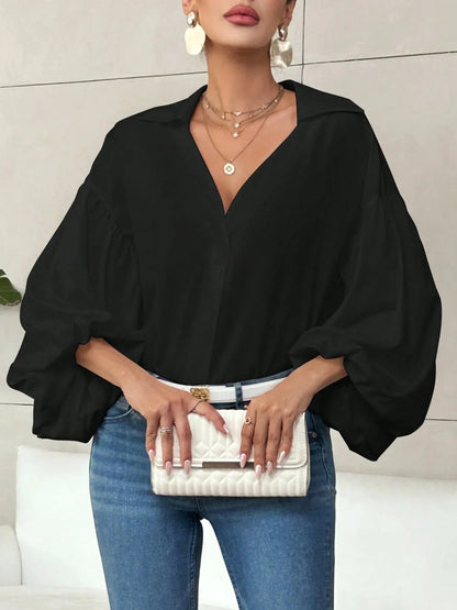 Polka Dot Balloon Sleeve Blouse
