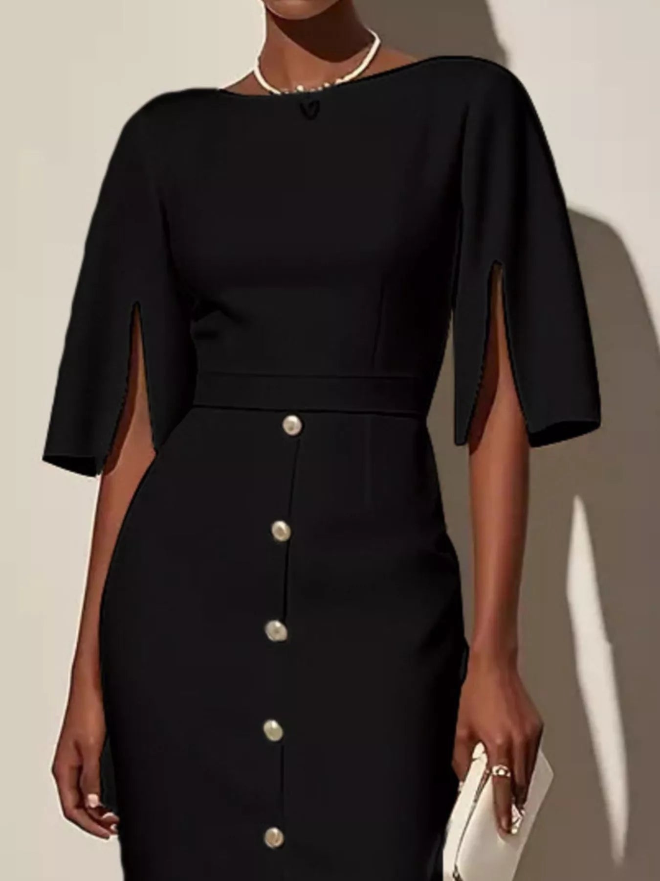 Slit Sleeve Midi Dress